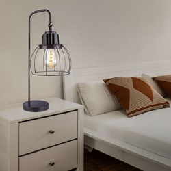 Tischleuchte Retro Nachttischlampe Beistellleuchte Schlafzimmerlampe, Metall schwarz gold Gitter Design, 1x E27, H 65 cm