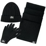 Lonsdale Unisex Mütze, Schal und Handschuh Set ACOMB schwarz L / XL