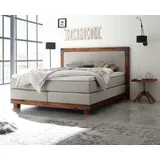 Hasena Chicago Boxspringbett 140-180 cm braun) / Hellgrau, Liegefläche:180 x 200 cm, Topper:Agrea-Topper