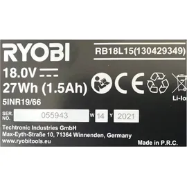 RYOBI RB18L15 18 V Li-Ion 1,5 Ah 5133001905