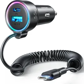 Joyroom Auto-Schnellladegerät 3 in 1 mit USB-Typ-C-Kabel 1,5 m 55 W schwarz (JR-CL07)