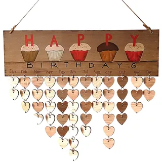 Geburtstagskalender, Geburtstagserinnerungskalender Holz DIY Wandbehang Cupcakes Kalender mit Herz Holz Tags Home Wall Decoration