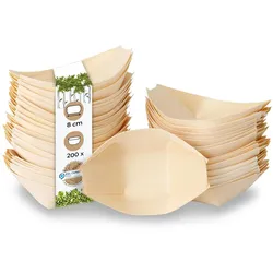 BIOZOYG 200 Stück Snackschalen Einwegschalen Holzschiffchen 80mm, biologisch abbaubar, für Fingerfood, Schalen aus nachhaltiger Forstwirtschaft