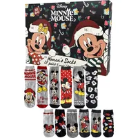 Disney Minnie Mouse Adventskalender mit 12 Paar Socken Größe 35-41 für Damen Weihnachtskalender mit Sneakers und langen Socken