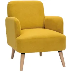 Skandinavischer Sessel aus senfgelbem Stoff mit Samteffekt und Holz ISKO