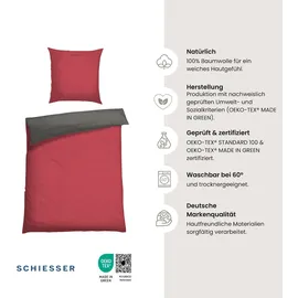 SCHIESSER Doubleface Renforcé rot/anthrazit 135 x 200 cm + 80 x 80 cm