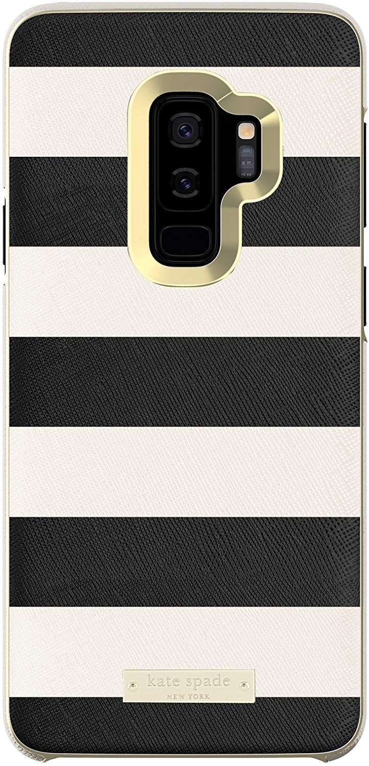 Kate Spade New York Wrap Case Schutzhülle für Samsung Galaxy S9+, Saffiano Schwarz/Weiß gestreift/Gold-Logo