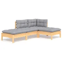 vidaXL 4-tlg Garten-Lounge-Set mit Grauen Kissen Kiefer Massivholz Modell 3