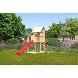 Karibu Stelzenhaus Frieda mit Wellenrutsche und Netzrampe Rot