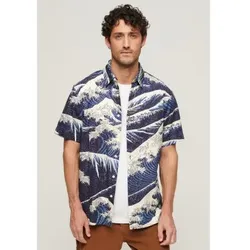 Superdry für Herren. M4010620A Kurzärmeliges marineblaues Hawaii-Hemd (L), Lässig, Modal, Kurzarm