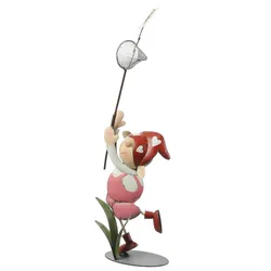Dekofigur Mädchen Lili mit Schmetterlingsfänger Gartendeko Statue 50cm