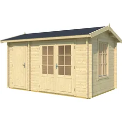 Gartenhaus LASITA MAJA "WREXHAM", beige (naturbelassen), Fußboden im Gartenhaus, Massivholzdach, Holz, Gartenhäuser