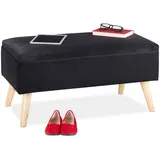 Relaxdays Sitzbank mit Stauraum, Samtbezug, 40 L, gepolstert, Holzbeine, Flur, 2er Truhenbank, 41 x 80 x 40 cm, schwarz