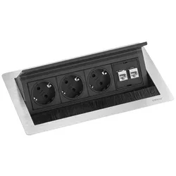 EVOline FlipTop Push Tischanschlussfeld 3-fach Steckdose 2x LAN Netzwerk CAT6