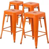 Famanu Hochstuhl Stapelbar Orange Metall Innen-Außen - Quadratischer Sitz - Moderne Stil Barkriege