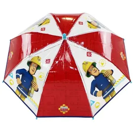 Feuerwehrmann Sam Stockschirm | rot-transparent Kinder Regenschirm 61 cm