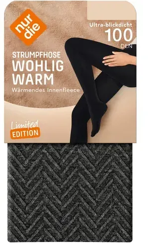 NUR DIE Damen Strumpfhose Wohlig -Warm 100 DEN - grau gemustert - 38-40