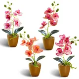 MANOPRANA 4 StüCk KüNstliche Orchideen Im Topf orchideen künstlich Kunstblume Orchidee KüNstliche Blumen Im Topf KüNstliche Pflanzen FüR Home Balkon Hochzeit Garden Decor(26CM)