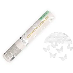 PartyDeco Konfettikanone mit Schmetterlingen 20cm Konfetti Kanone Party Popper Hochzeit Taufe Konfettiregen Shooter Konfettibombe Weiß