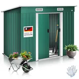 Kesser KESSER® - Gerätehaus L Metall 4 m3 mit Fundament 210x122x186 cm 2x Schiebetür & Fundament Geräteschuppen Gartenhaus Schrank Pultdach Garten Schuppen Inkl. Arbeitshandschuhe