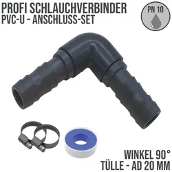 20 mm PVC PROFI Winkel 90° Schlauch Verbinder Stutzen Tülle Pool Teich Garten - ...