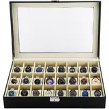 sports flyfree Uhrenbox, 24 Fächer Uhrenbox mit Schloss Uhrenbox, Aufbewahrungsbox, Uhrenorganisator mit Glasdeckel, Geschenk für geliebte Menschen