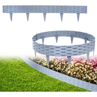 XMTECH 15m Rasenkante Beeteinfassung Gartenpalisade in Rattan-Optik, Beetumrandung Mähkante Randsteine aus Kunststoff mit 15 Elemente á 100 cm, Grau