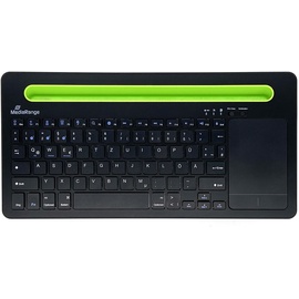MediaRange kompakte Multi-pairing Funk-Tastatur mit 78 Tasten und Touchpad, schwarz/grün, Bluetooth, DE (MROS131)