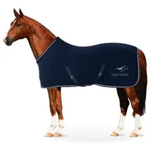 Equinate Abschwitzdecke Arizona aus Polarfleece mit Kreuzbegurtung und Zierkordeln navy