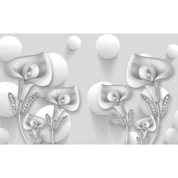 Fototapete PAPERMOON "Abstrakt 3D Effekt mit Blumen", bunt, B:3,50m L:2,60m, Vlies, Tapeten