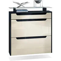 Vladon Schuhschrank, Creme, Schwarz Hochglanz, Holzwerkstoff, 89x96x23 cm, Garderobe,