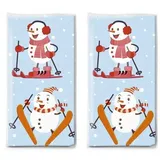 20 Taschentücher (2x 10) Taschentücher Schneemann beim Wintersport als Geschenk für Weihnachten
