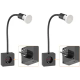 2x Steckdosenleuchte / Leselampe LESCH Schwanenhals Schalter schwarz 1x GU10