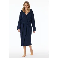 Damenbademantel SCHIESSER "Essentials", Damen, Gr. S, blau (815, navy), Baumwolle, unifarben, Midilänge, Hausmäntel, mit kuscheliger Kapuze