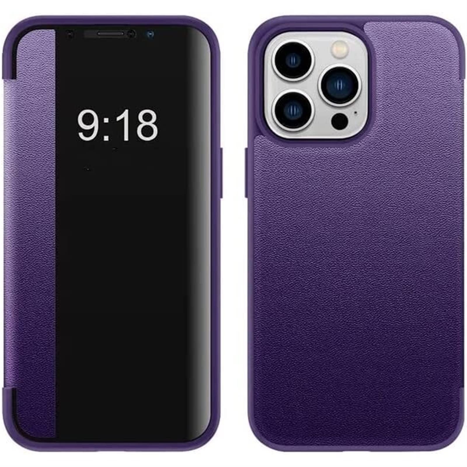 QUDOOS Business Series View Window Flip Folio Leather Case Cover, 2023 New Leather Smart Clear Case, Multifunktions-Ständerabdeckung for iPhone 14/13/12/11 Series (Color : Purple, Size : 13)