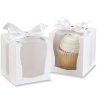 12 Stück Weiß Cupcake Kuchenboxen, Einweg-Kuchenbehälter, mit Innenschale und Weißem Band, für Cake Candy Treat Holiday Party Geburtstag (3,5 x 3,5 x 3,5 Zoll)