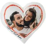 Ferocity Personalisiertes FOTOGESCHENK Plüsch Kissen in Herzform mit Füllung und eigenem Foto (35 x 40 cm) | Fotokissen mit Deinem Photo Bedrucken | Geburtstag, Valentinstag [091]