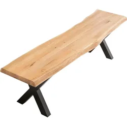 Bank HOME AFFAIRE "Tristan", beige (natur, schwarz), B:220cm H:45cm T:38cm, Sitzbänke, aus Massivholz Eiche