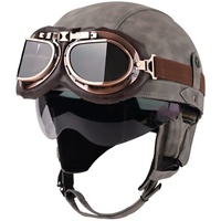 Motorrad Halbhelme Retro Halbschalenhelm JetHelm mit Visier Schnellverschluss Schnalle für Cruiser Chopper Biker Moped Halbschalenhelm mit ECE