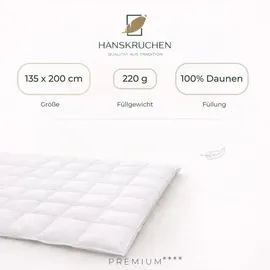HANSKRUCHEN GmbH Hanskruchen® Daunendecke 135x200 cm extra Leicht 100% Daunen waschbar Allergiker Sommerdecke atmungsaktiv Kassettendecke weiß - Weiß