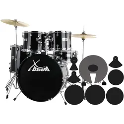XDrum Semi 20" Studio Schlagzeug Midnight Black Set + Dämpfer