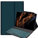 YHFZR Tastatur Hülle für Samsung Galaxy Tab S8 Ultra, [Deutsches QWERTZ] Slim Hülle mit 7 Farben Beleuchtung Kabellose Tastatur mit Schützhülle für Samsung Tab S8 Ultra 14,6'' X900/X906, Grün