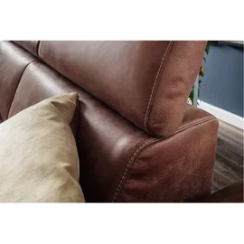 KAWOLA Ecksofa mit motorischer Sitztiefenverstellung Leder braun Recamiere links