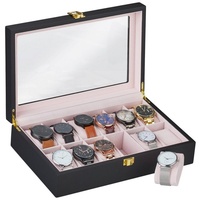 relaxdays Uhrenbox Uhrenbox mit 12 Fächern rosa|schwarz