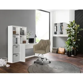 OTTO home Regal-Schreibtisch OTTO HOME "Triest, Computertisch mit Raumtrenner, Breite 156 cm", weiß (weiß, weiß, weiß), B:156cm H:146cm T:59cm, Tische, Regalelement flexibel montierbar, 6 Fächer, Tischbreite 120 cm