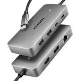 AXAGON HMC-CUB83X2, 7-in-1 Hub, USB-C HDMI & DP 4k/144Hz, RJ-45 PD 100W