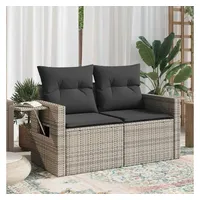 vidaXL Gartensofa 2-Sitzer mit Kissen Grau Poly Rattan