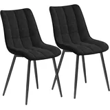 Woltu Esszimmerstühle 2er Set, Küchenstuhl mit Rückenlehne, aus Leinen, Metallbeine, Schwarz -