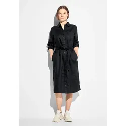Blusenkleid CECIL, Damen, Gr. L (42), US-Größen, schwarz, Stoff, 100% Leinen, unifarben, casual, gerade kniebedeckend, V-Ausschnitt, Langarm Bündchen, Kleider, in Unifarbe