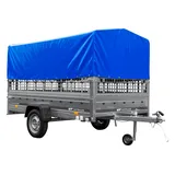 Autotransportanhänger auf Blattfedern 264x150 UNITRAILER GARDEN 265/R KIPP mit Gitterwänden, H-800 Rahmen und blauer Plane